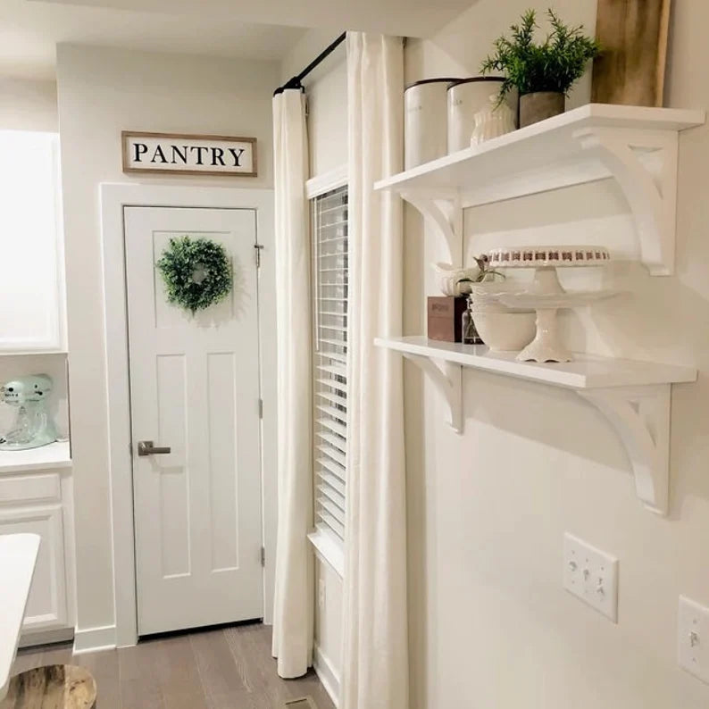 Farmhouse kitchen shelf | with wide brackets | Open shelving | Farmhouse Shelves | with chunky wood corbels | With Back Support